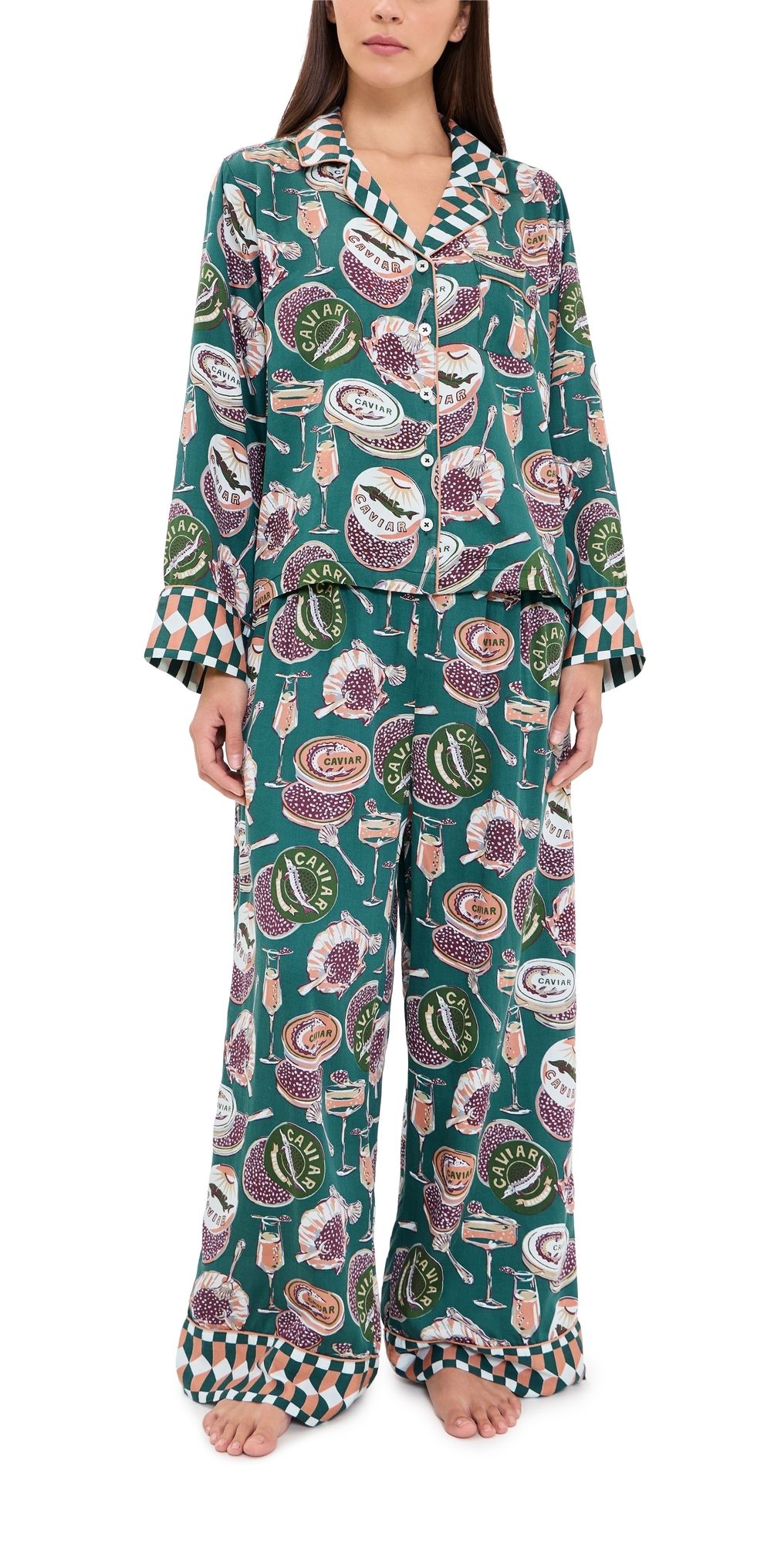 Printfresh Champagne and Caviar Soho PJ Set Peacock Feather XL