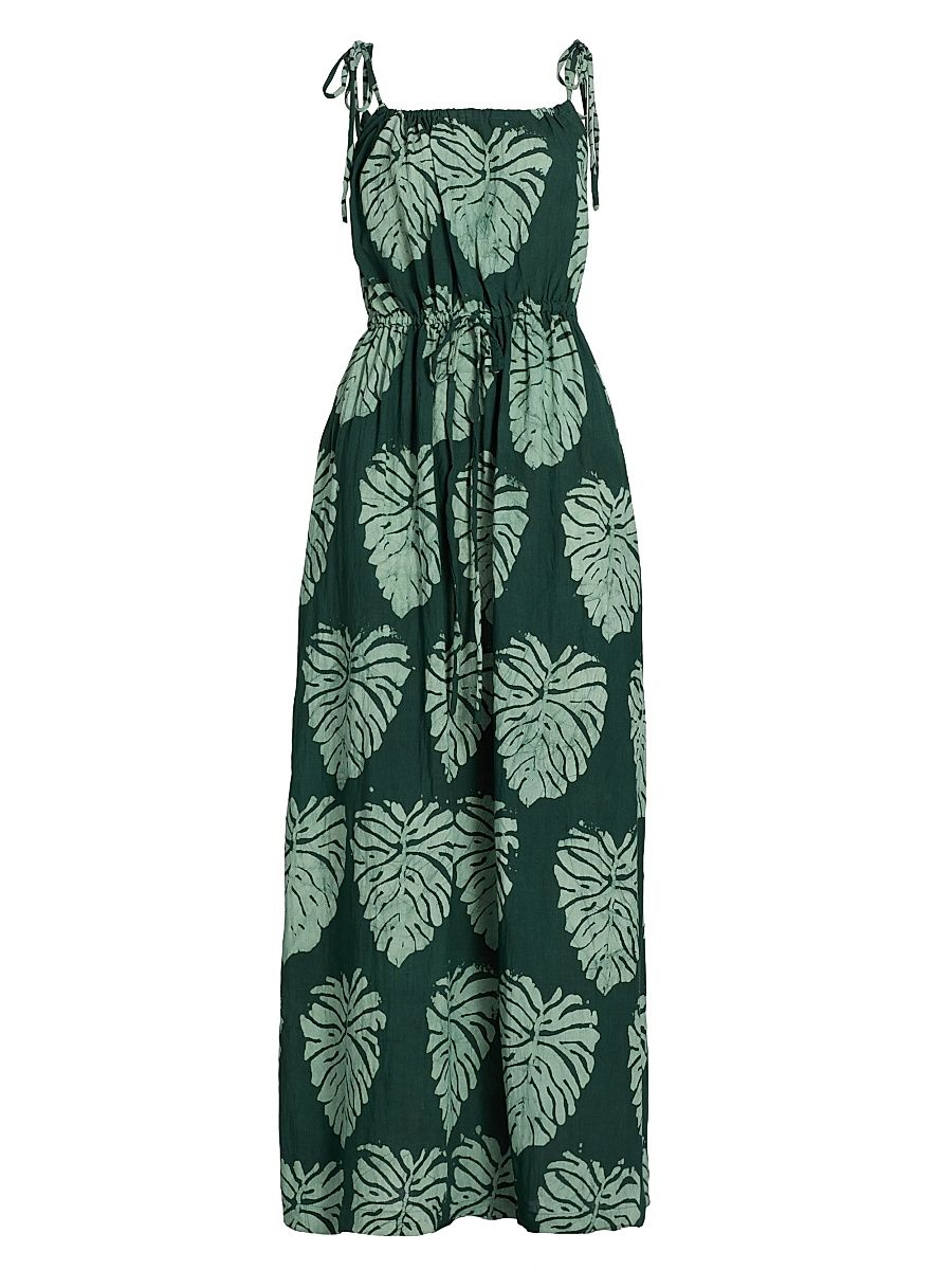 Women's Eri Leaf Print Tie-Waist Maxi Dress - Green - Size XL