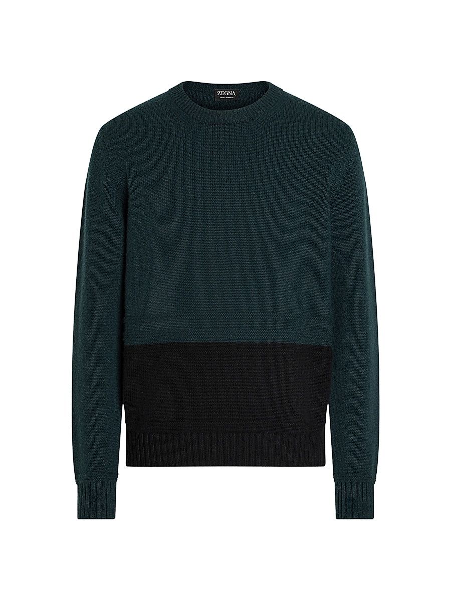 Men's Oasi Cashmere Crewneck Sweater - Dark Green - Size 46