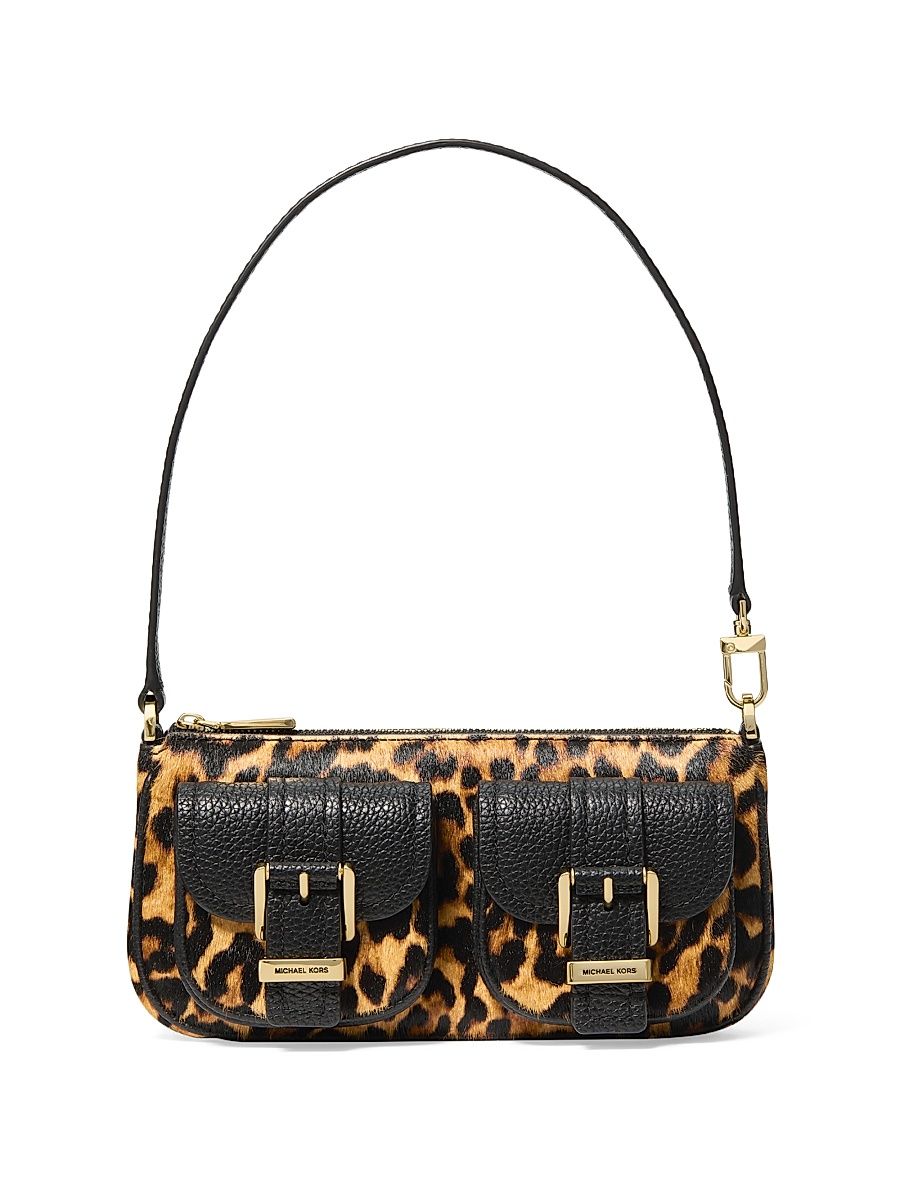 Women's Small Zoe Leopard-Print Pouchette Shoulder Bag - Marigold