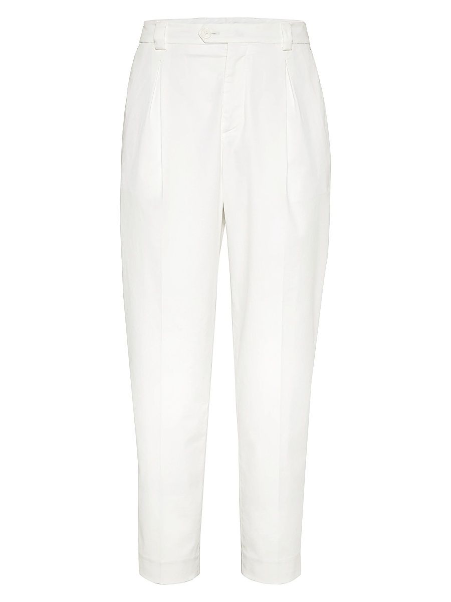 Men's Garment Dyed Trousers in American Pima Cotton Comfort Gabardine - Snow - Size 46