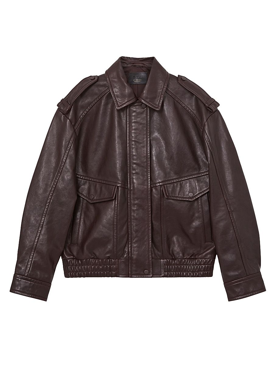 Women's Peyton Leather Bomber Jacket - Aubergine - Size 14