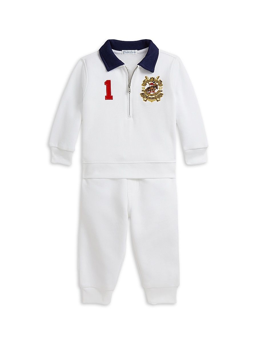 Baby Boy's Half-Zip Sweatshirt & Joggers Set - White - Size 6 Months