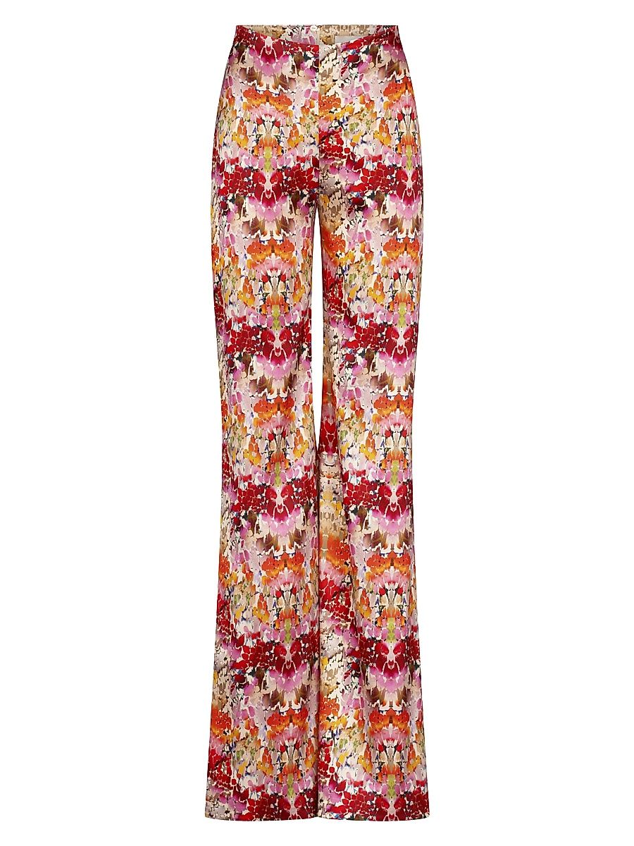 Women's Andie Abstract Stretch-Silk Flared Pants - Multicolor Animal Print - Size Medium