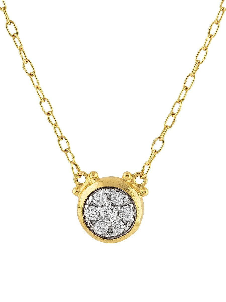 Women's 18-24K Yellow Gold, Sterling Silver & Diamond Cluster Pendant Necklace - Yellow Gold - Size 17