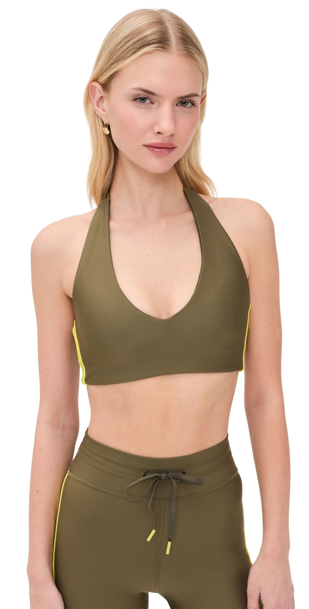 The Upside Oxford Ulla Halter Sports Bra Green L
