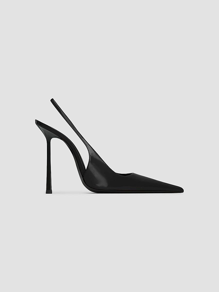 Saint Laurent Women's Vendome Slingback Pumps in Glazed Leather - Black - Size 10.5
