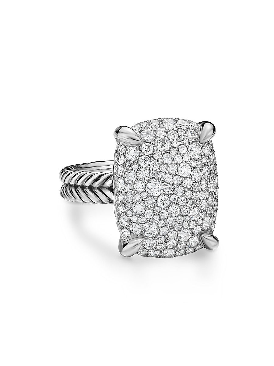 Women's Chatelaine Elongated Ring in Sterling Silver - Diamond - Size 6