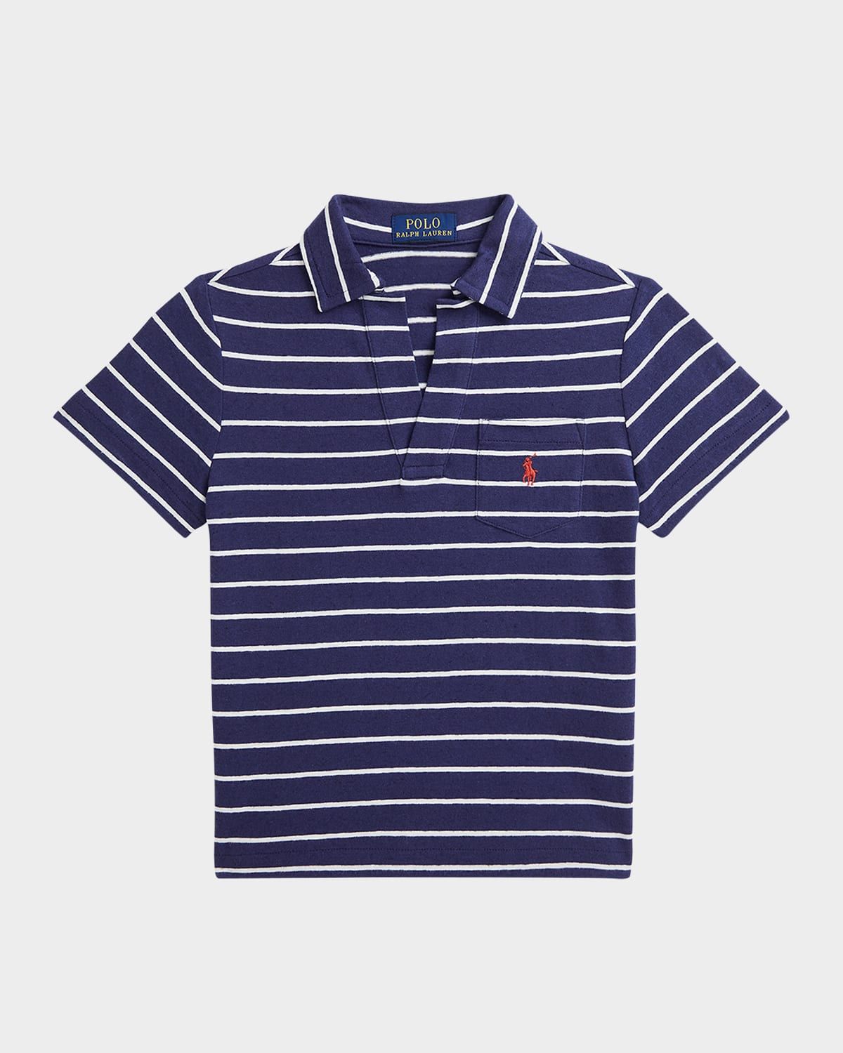 Boy & apos;s Linen Striped Polo Shirt, Size 2-7