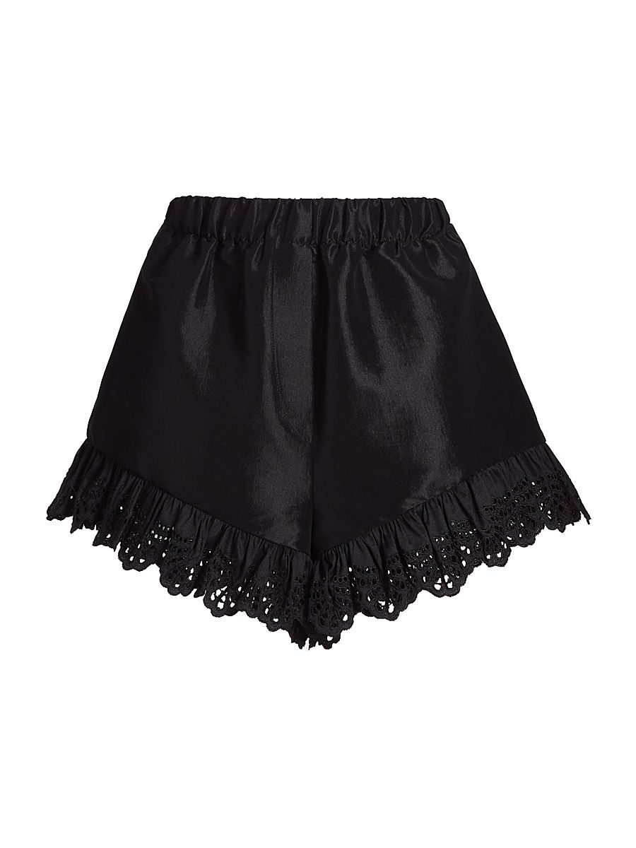 Women's Frida Eyelet-Trimmed Taffeta Shorts - Black - Size 10