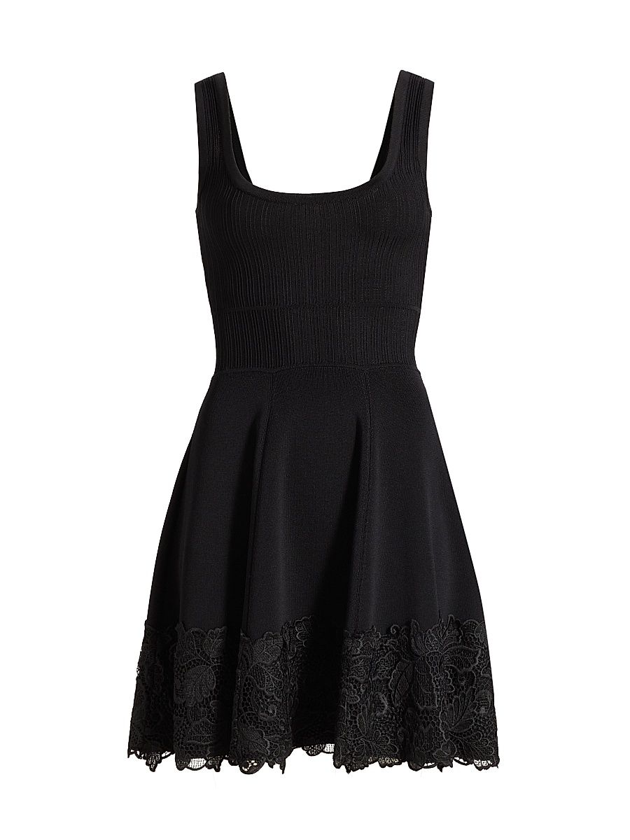 Women's Orpheus Lace Combo Rib Mini-Dress - Black - Size XL