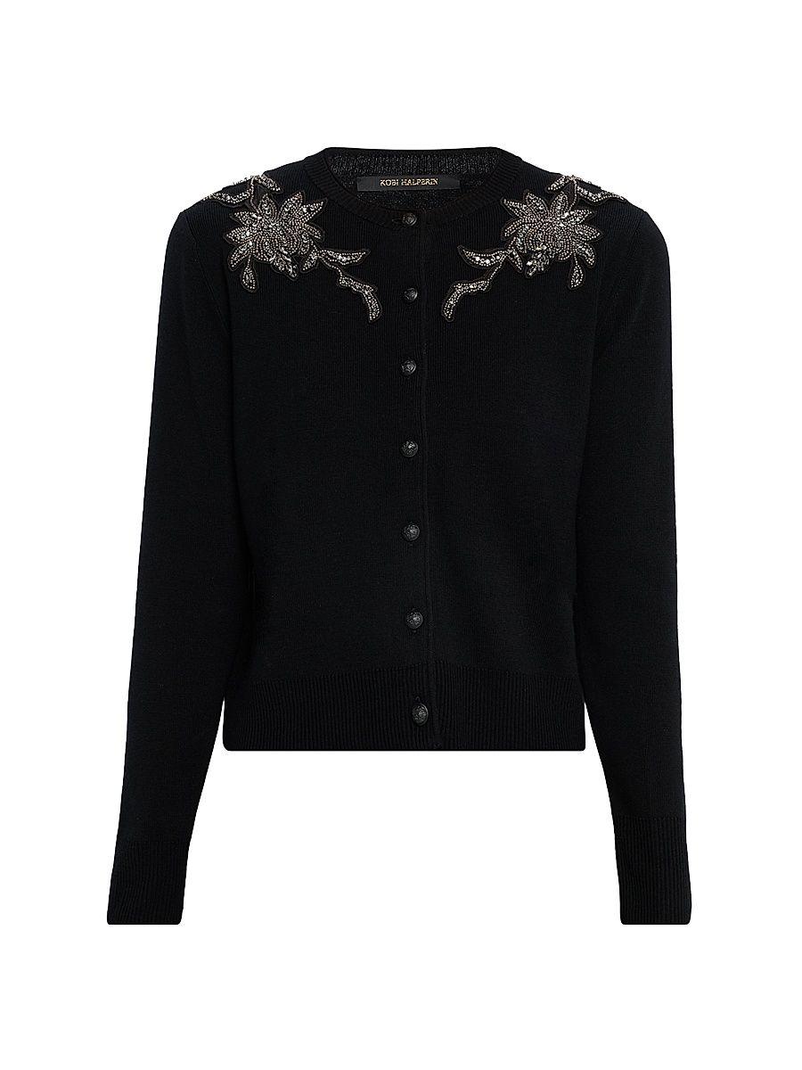 Women's Aldrich Crystal-Embroidered Cardigan - Black - Size Small
