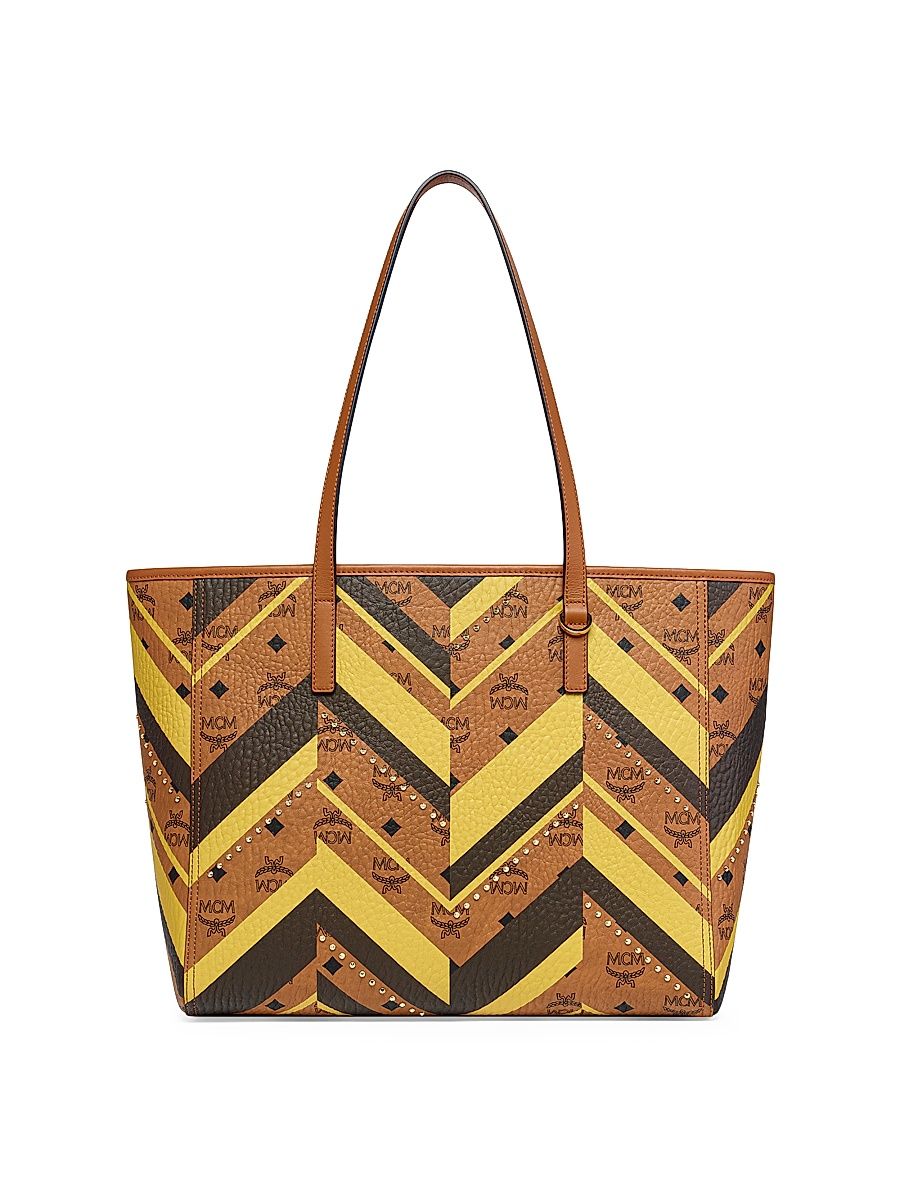 Women's Medium Toni Mega Herringbone Leather Shopper Bag - Cognac