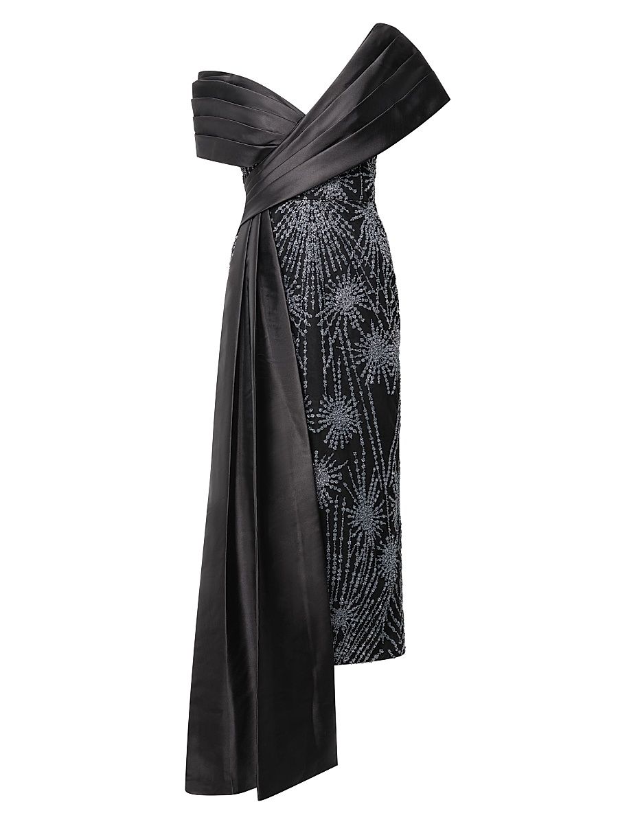 Women's Kelly Beaded Column Dress - Black Silver - Size 16