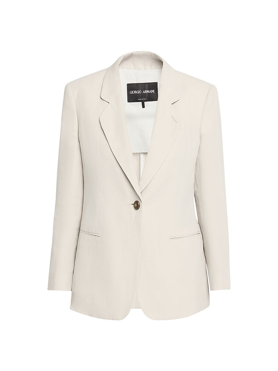 Women's Linen Single-Breasted Blazer - Solid Medium Grey - Size 18