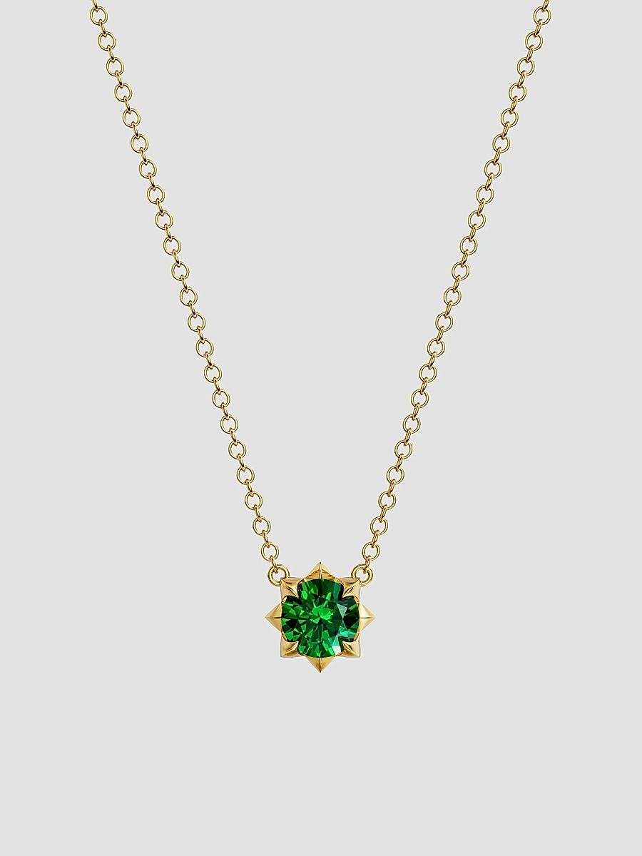Women's Petite Pavé Pendant Necklace in 18K Yellow Gold - Tsavorite - Size 16