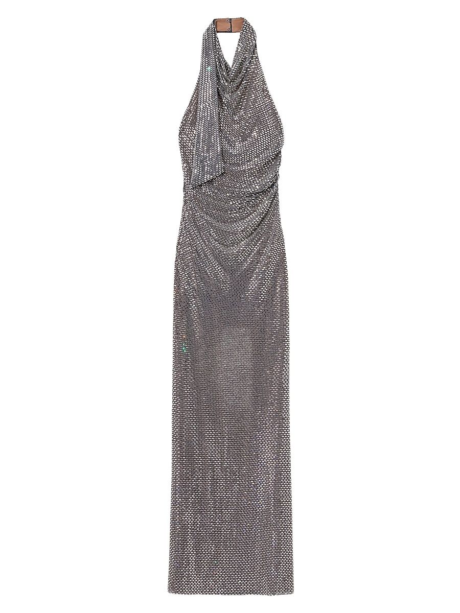 Women's Rhinestone Draped Maxi Dress - Grey - Size 10