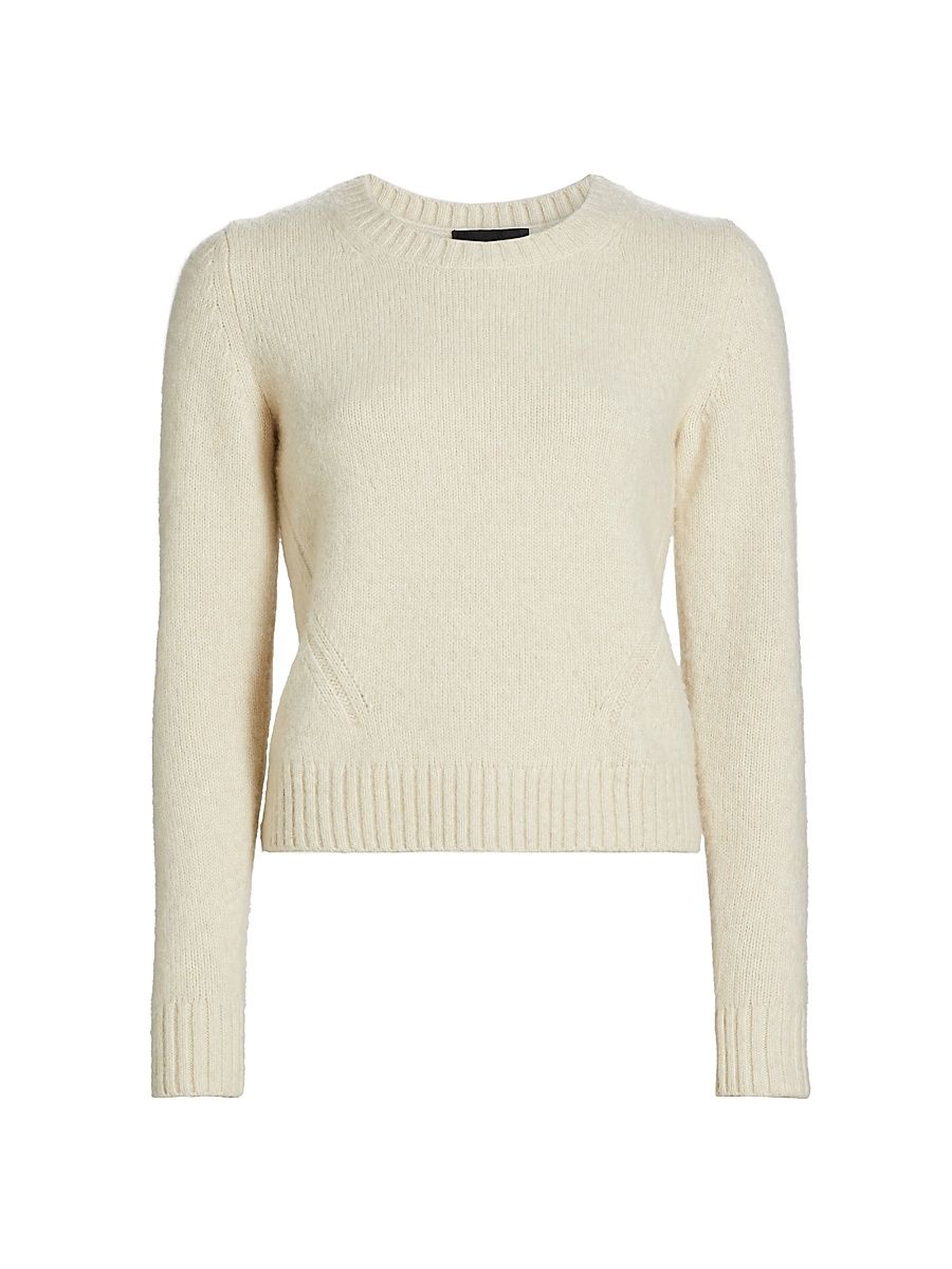 Women's Gwendolyn Merino Wool Crewneck Sweater - Light Oat Melange - Size Large