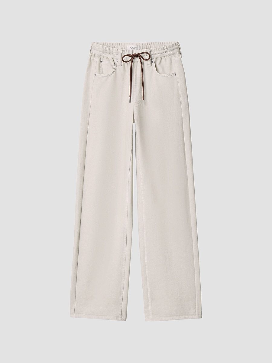 Women's rb Miramar Drawstring Terry Wide-Leg Track Jeans - Ecru - Size XL