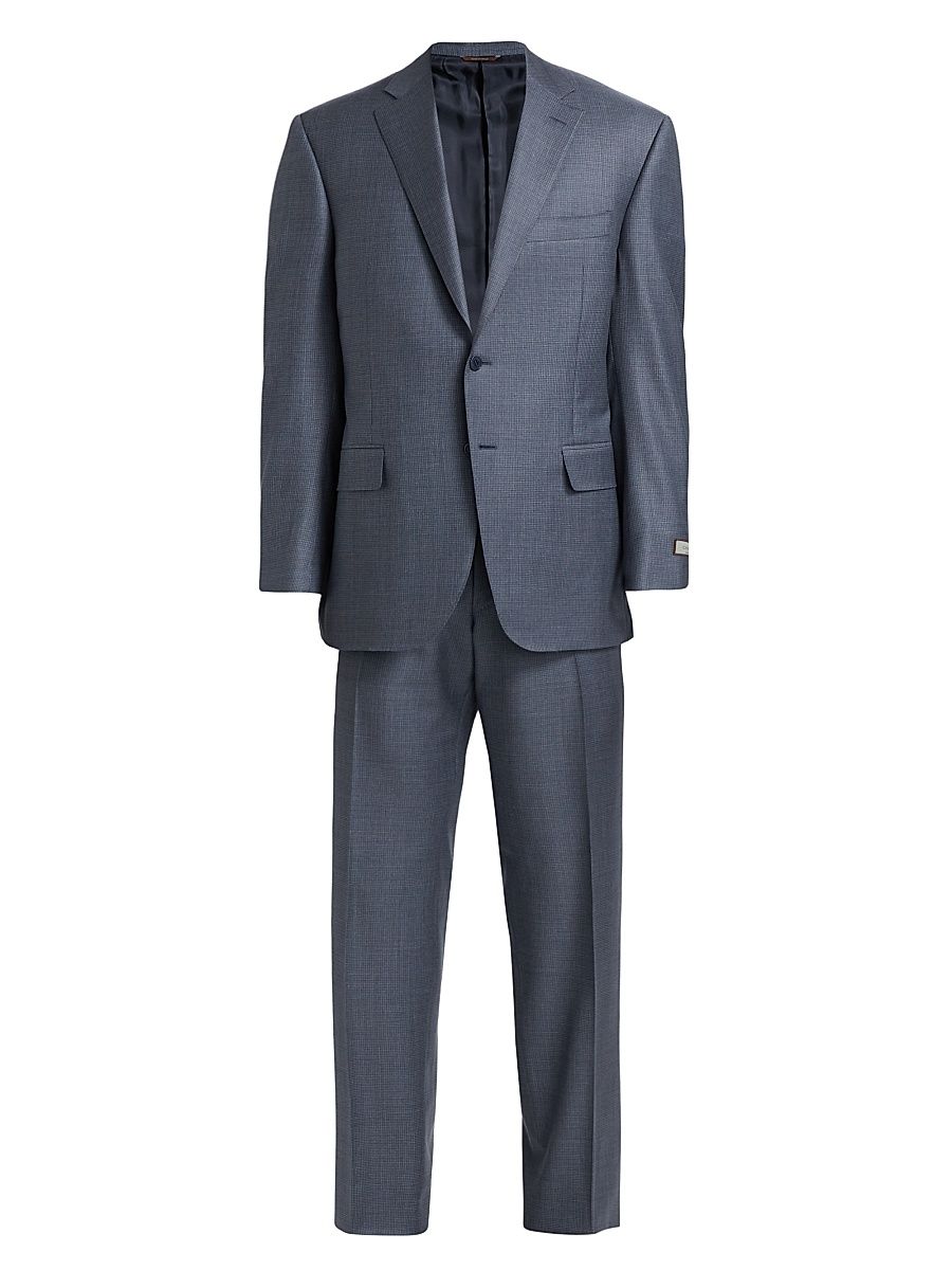 Men's Micro Houndstooth Classic-Fit Wool Suit - Blue - Size 40
