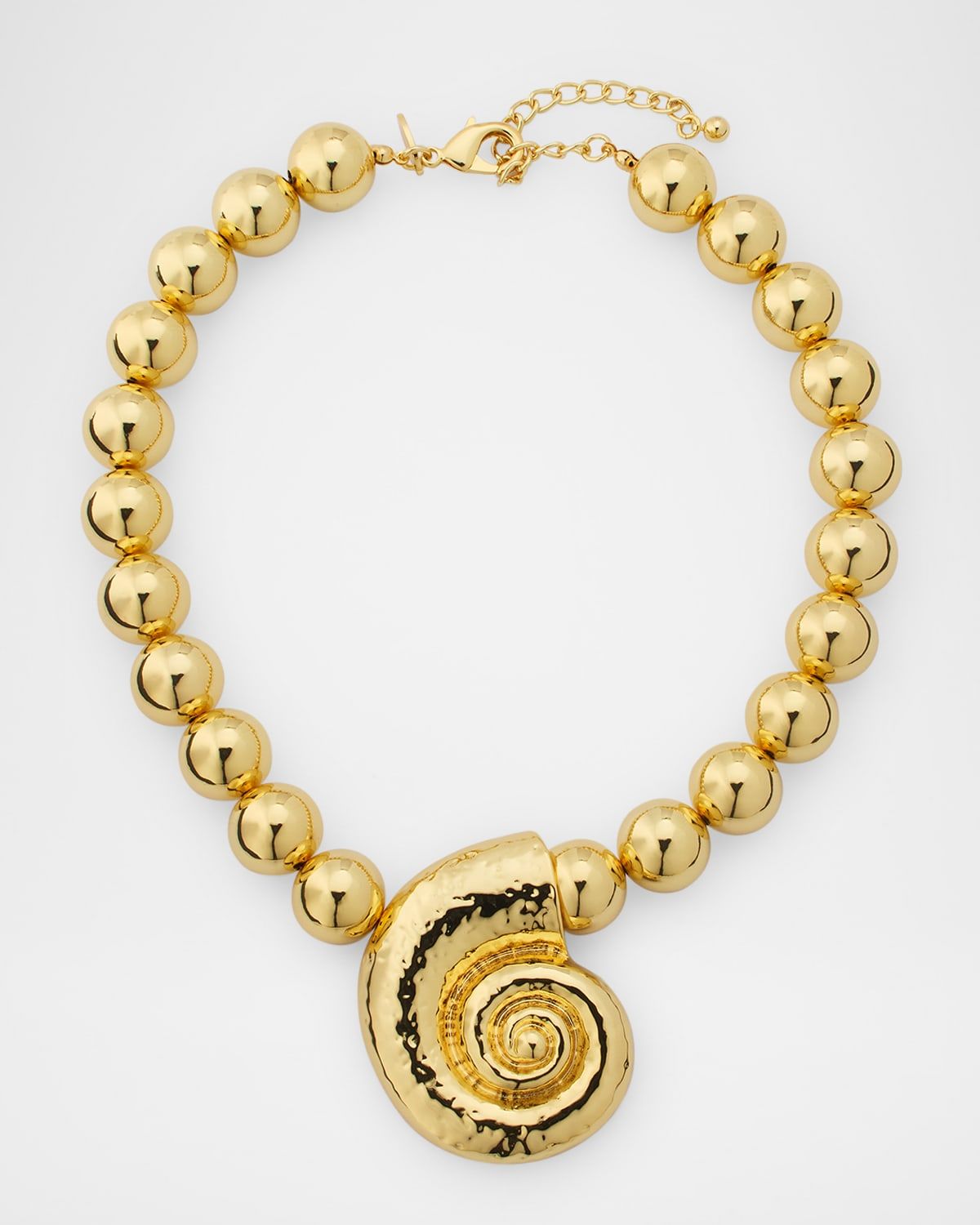 Golden Ball Beaded Seashell Pendant Necklace
