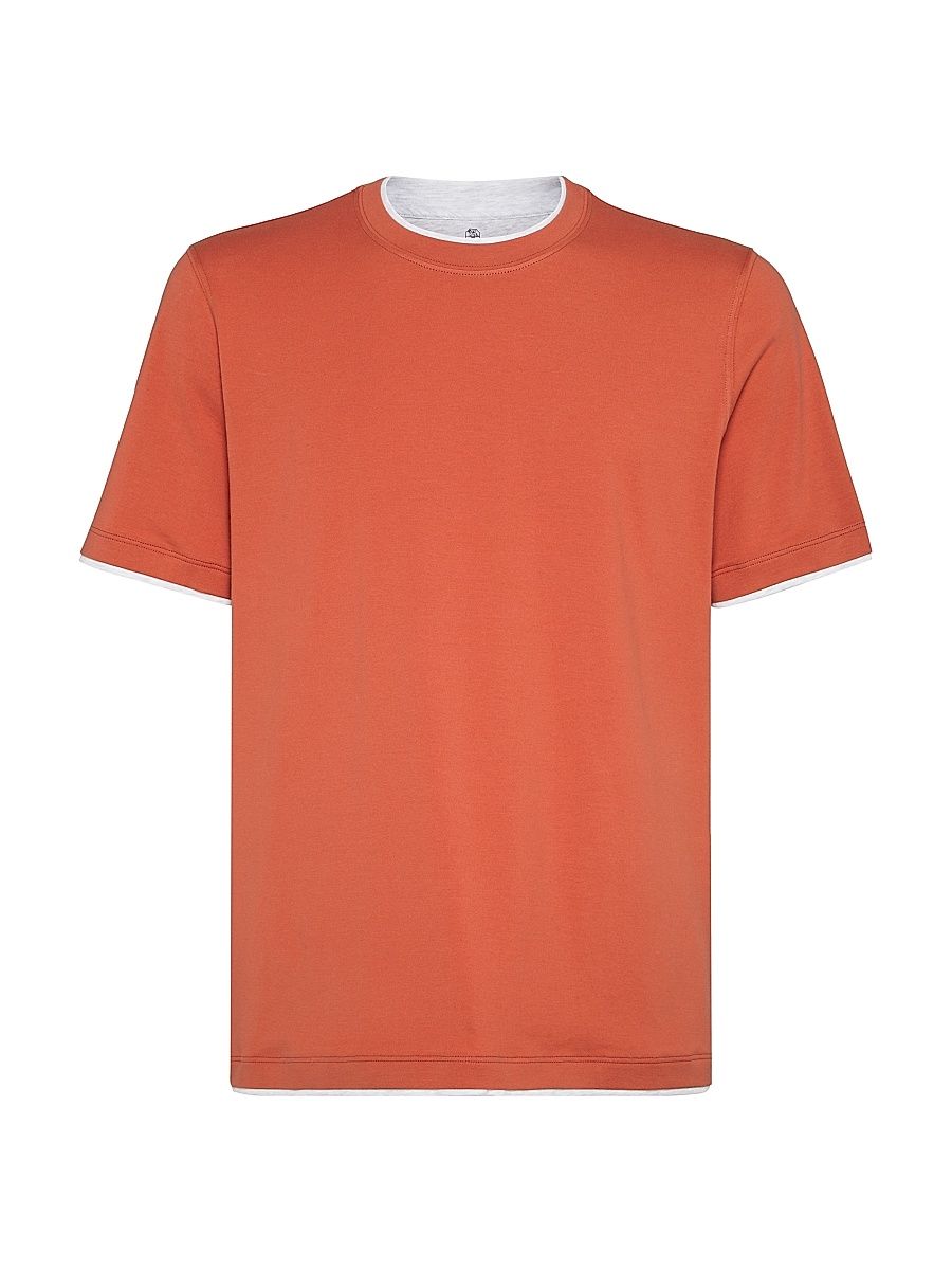 Men's Cotton Jersey Crew Neck T-Shirt with Faux Layering - Orange - Size XXXL