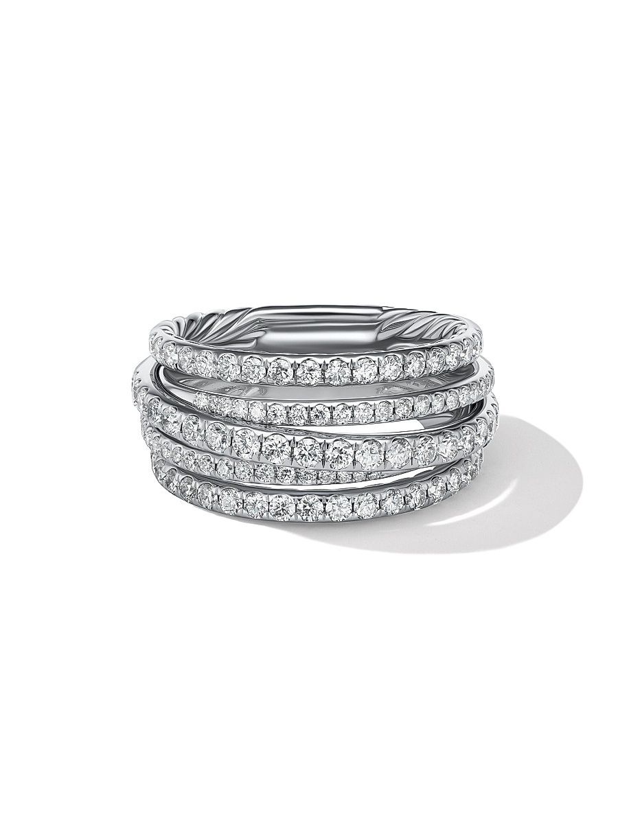 Women's Pavé Crossover Ring in 18K White Gold - Silver - Size 9