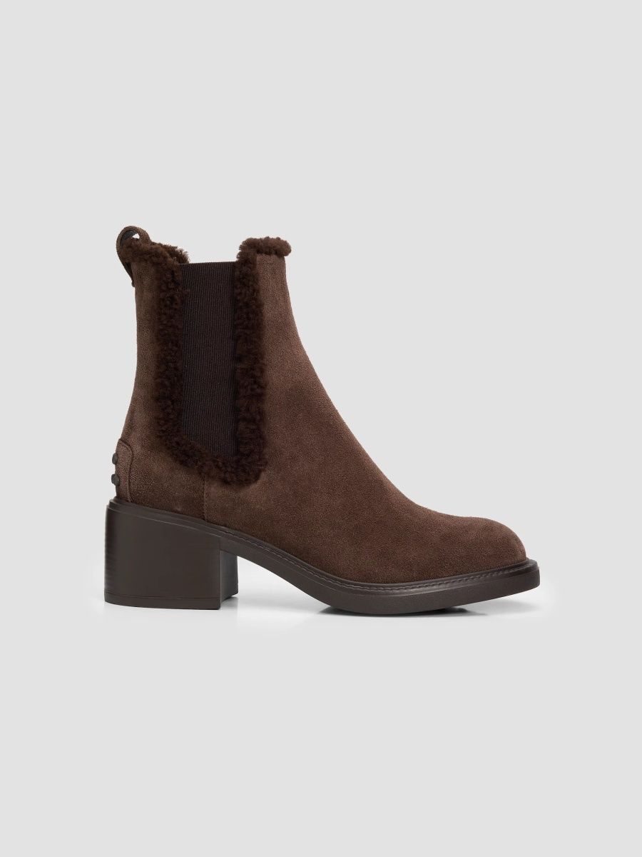 Tod's Women's Suede & Shearling Ankle Boots - Palissandro Marrone - Size 12
