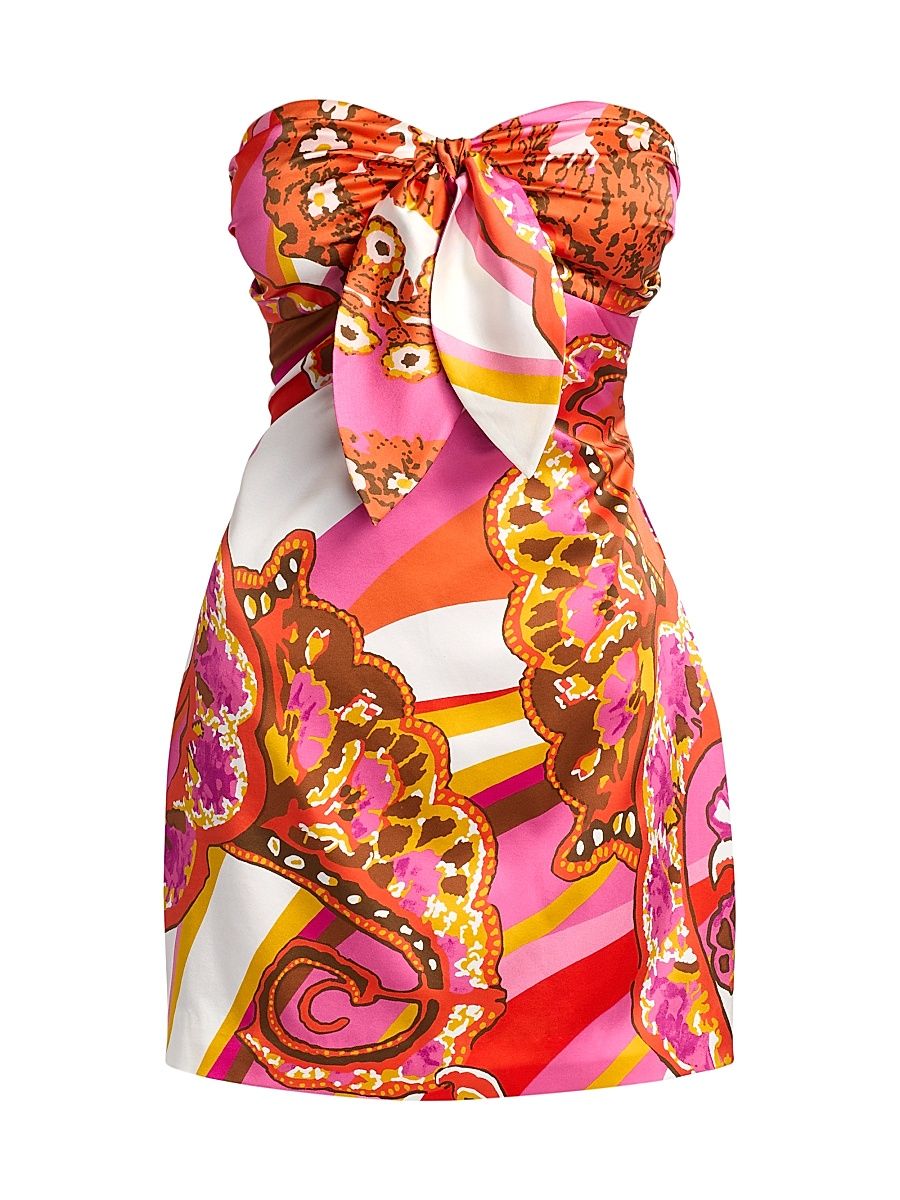 Women's Orion Printed Stretch-Silk Strapless Minidress - Fiesta Pink Multi - Size 16