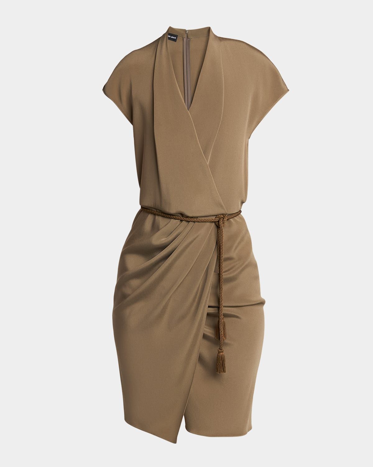 Rope Belted Short-Sleeve Draped Dress