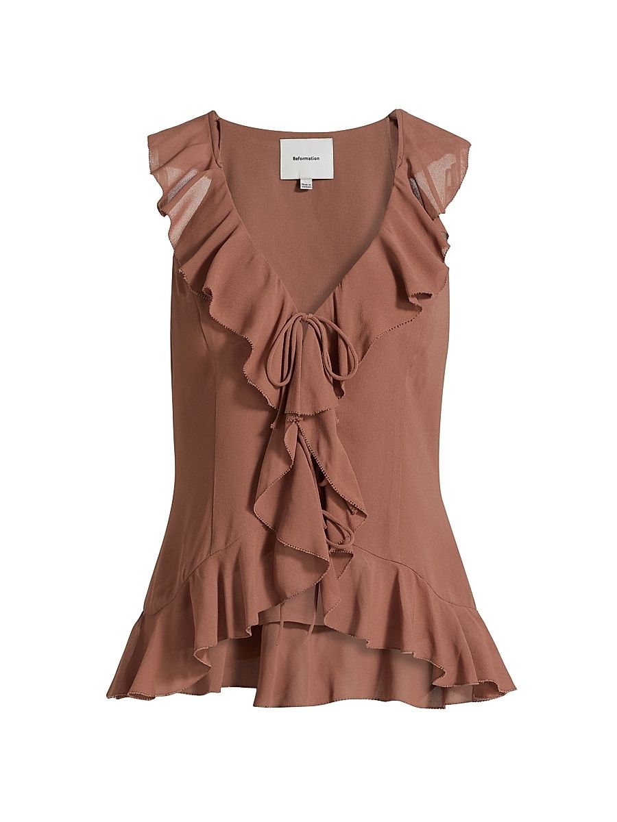 Women's Paulette Ruffle Top - Mink - Size 0