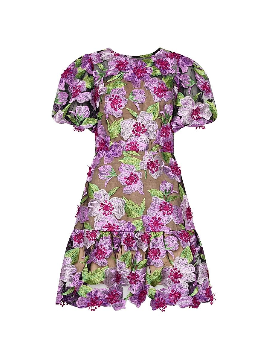 Women's Yasmin Floral-Embroidered Fit & Flare Minidress - Pink Multi - Size 12