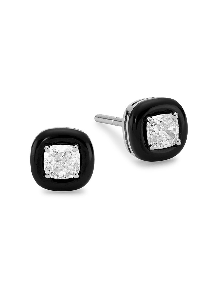 Women's Oui 18K White Gold, Black Enamel & Diamond Stud Earrings