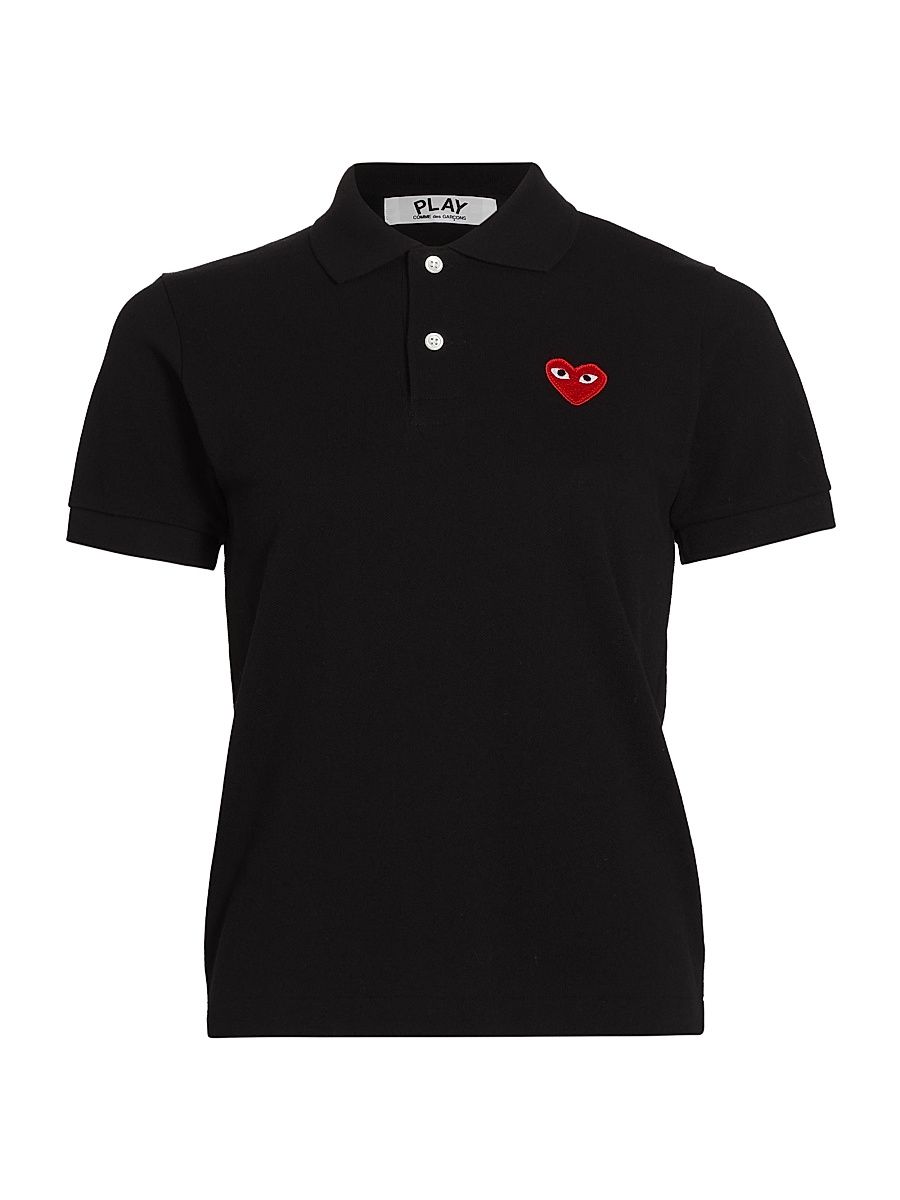 Women's Heart Cotton Polo Shirt - Black - Size Medium