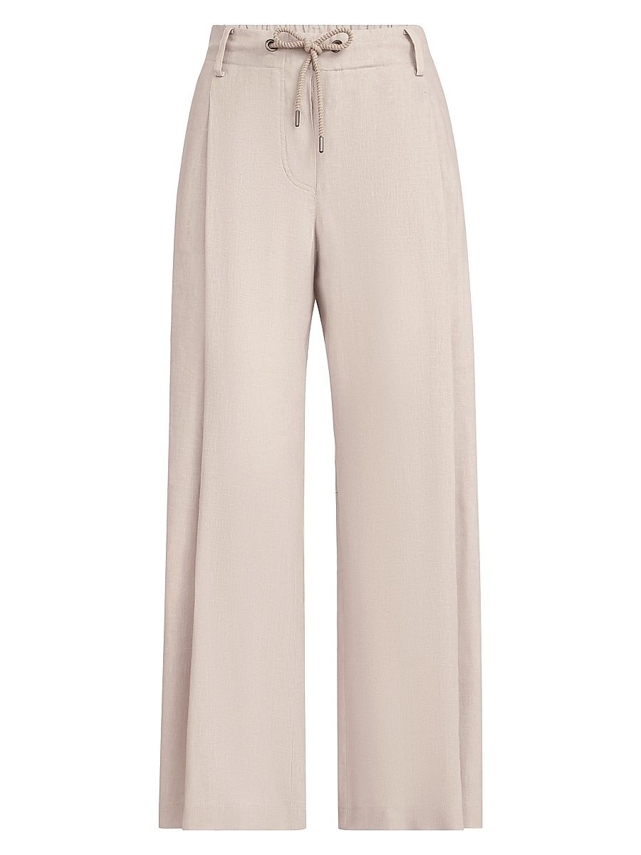 Women's Linen Trousers with Drawstring and Monili - Yuta - Size XXL