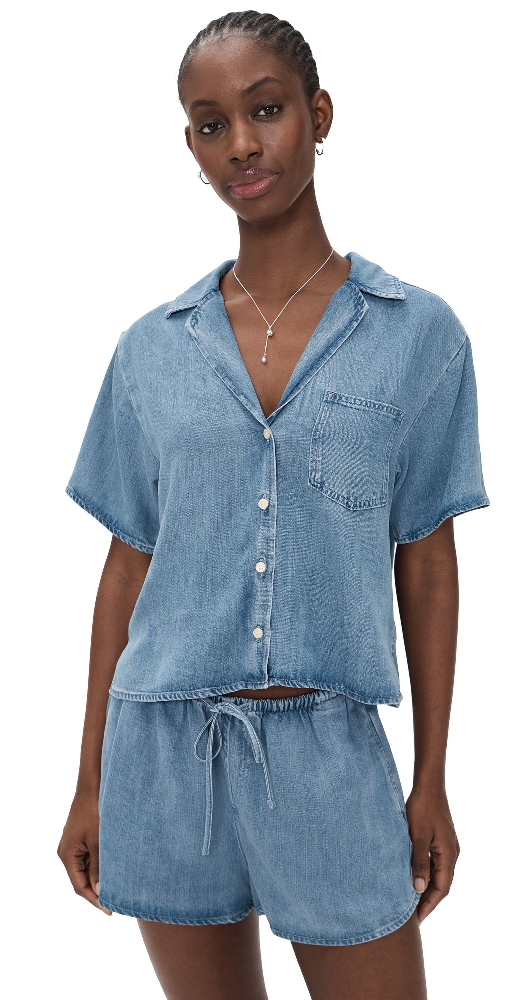 Good American The Denim Camp Shirt Indigo1273 XS