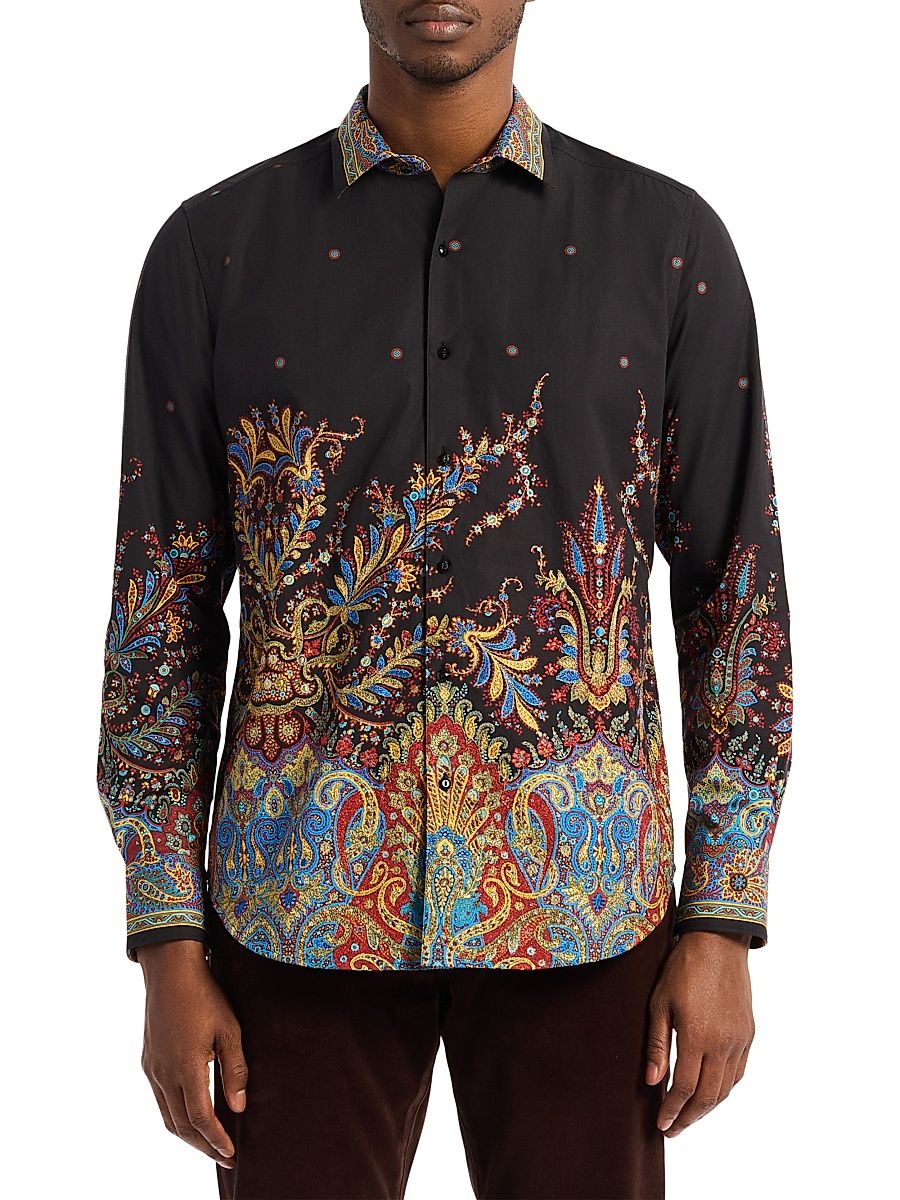Men's Taj Mahal Paisley Embroidered Cotton Shirt - Size XL
