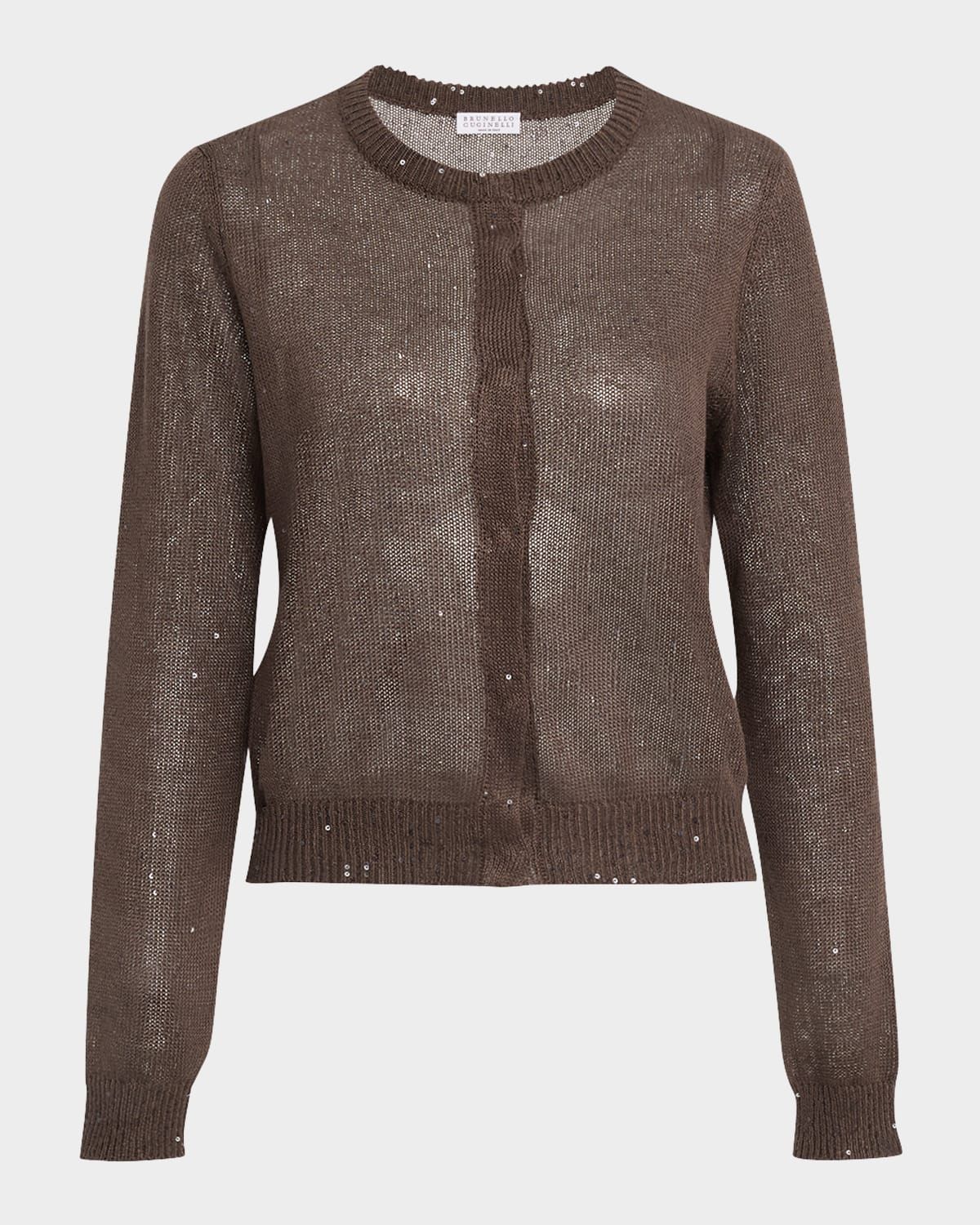 Linen Paillette Crewneck Cardigan