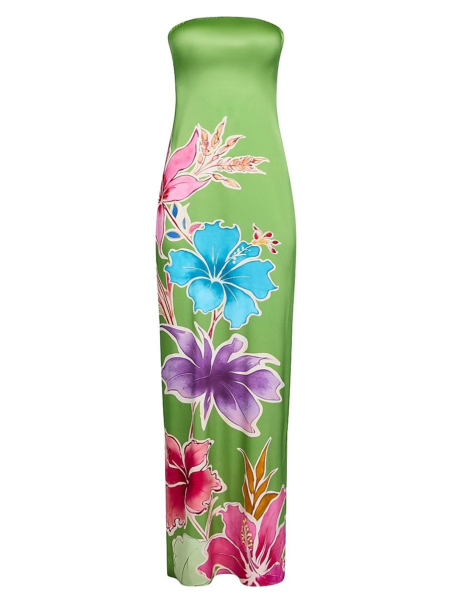 Women's Vivi Printed Strapless Maxi Dress - Kiwi Hibiscus Floral - Size XL