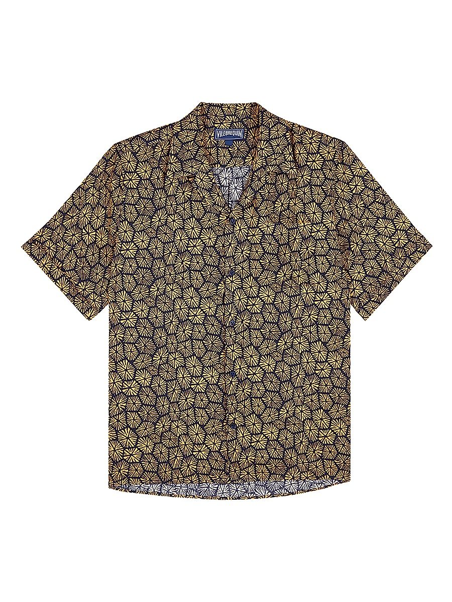 Men's Geometric Carapaces Linen Camp Shirt - Blue Marine - Size XL