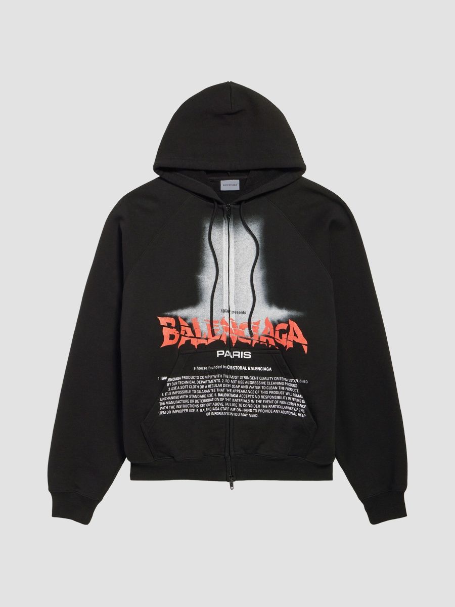 Balenciaga Men's The Door Oversized Zip-Up Hoodie - Black - Size Medium
