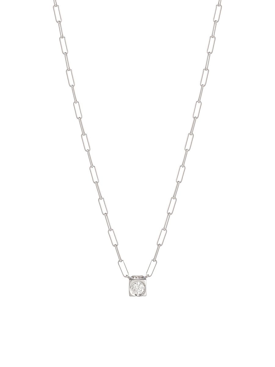 Women's Le Cube Diamant 18K White Gold & Diamond Pendant Necklace - White Gold