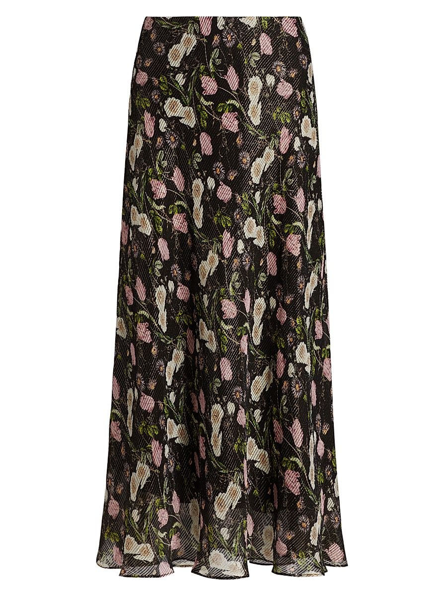 Women's Jayna Metallic Chiffon Maxi Skirt - Midnight Gardens - Size Small