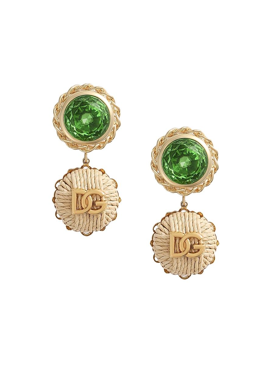 Women's Raffia, Goldtone & Glass Crystal Logo Drop Earrings - Gold