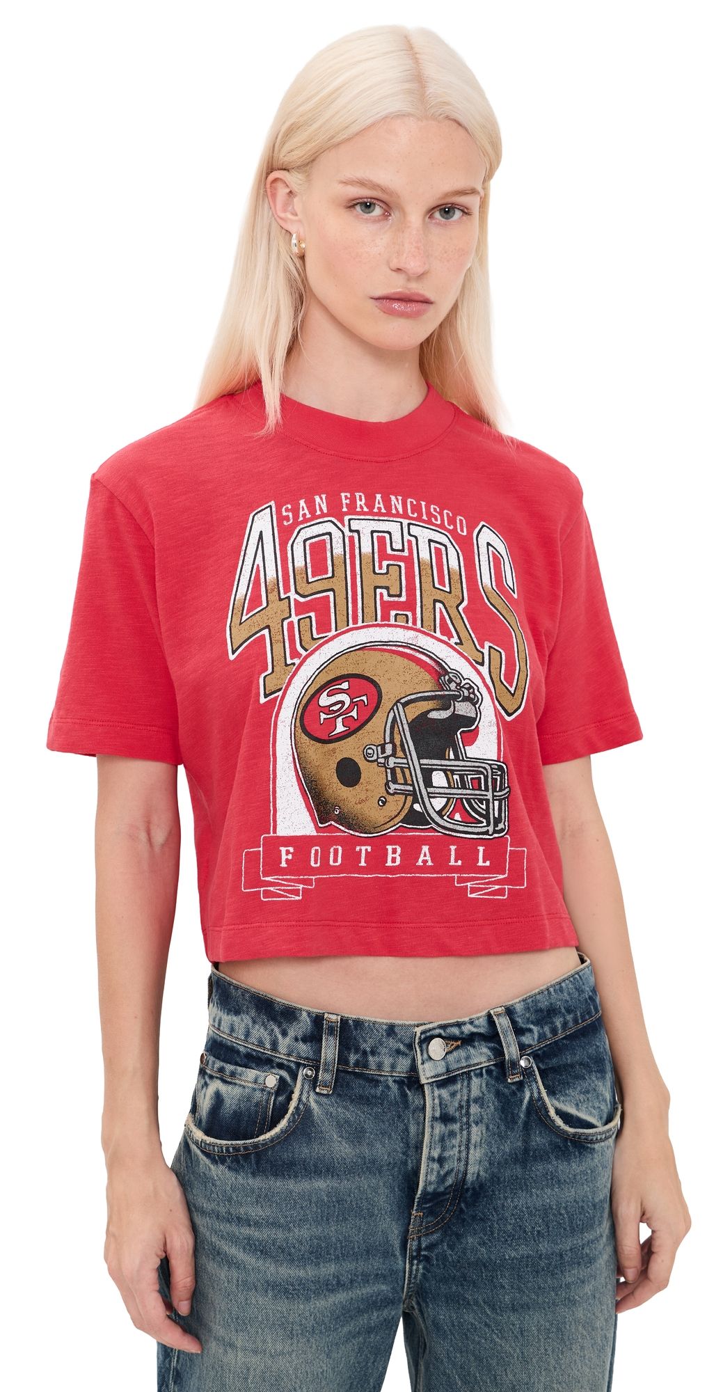 Junk Food 49ers Mock Neck Crop Tee Licorice L
