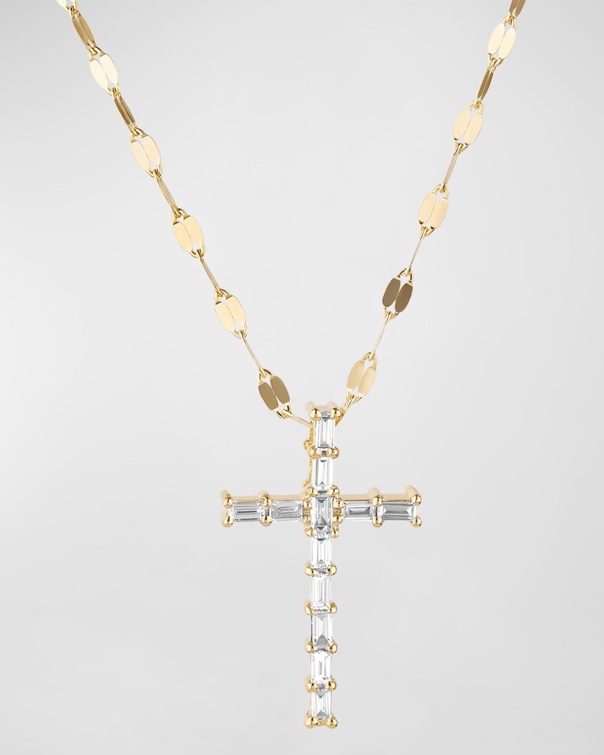 14K Gold Baguette Everyday Cross Pendant Necklace with Jump Ring, 16-18"L