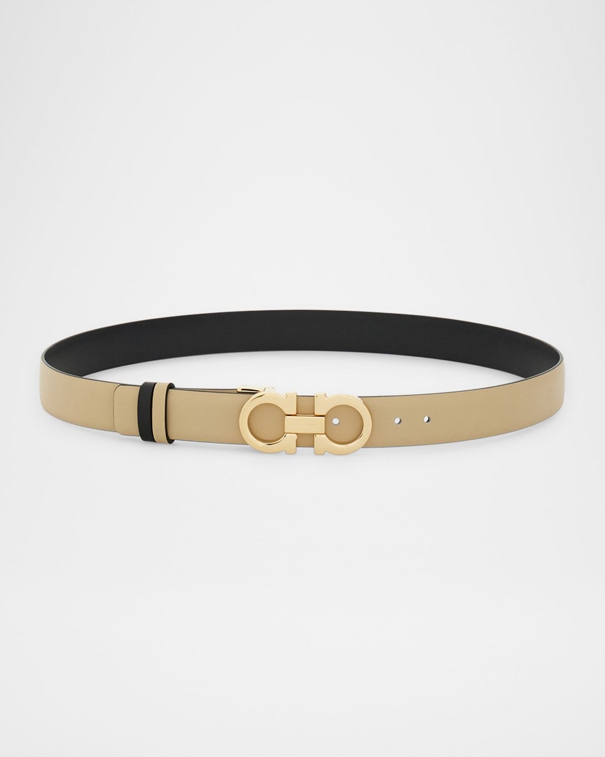Mediterranean Gancini Leather Skinny Belt