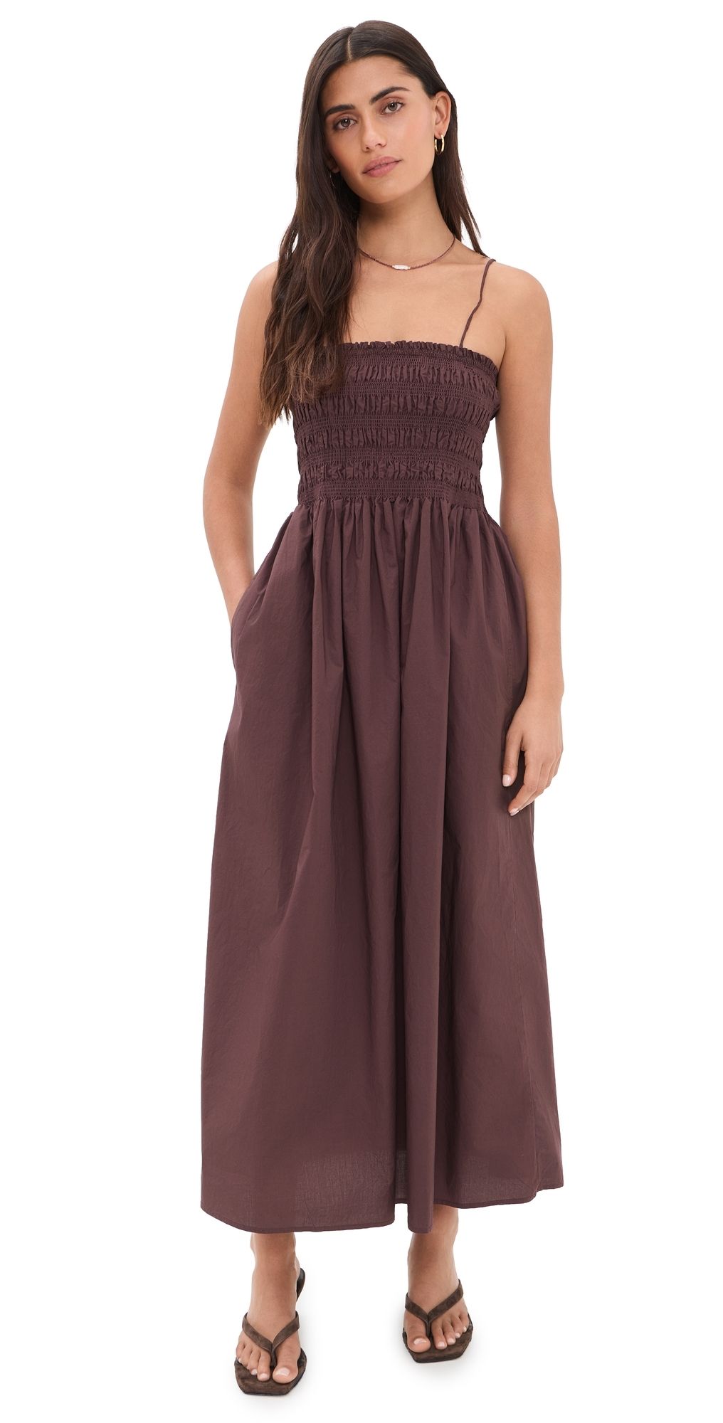 Z Supply Cornelia Poplin Midi Dress Chocolate Cherry XS
