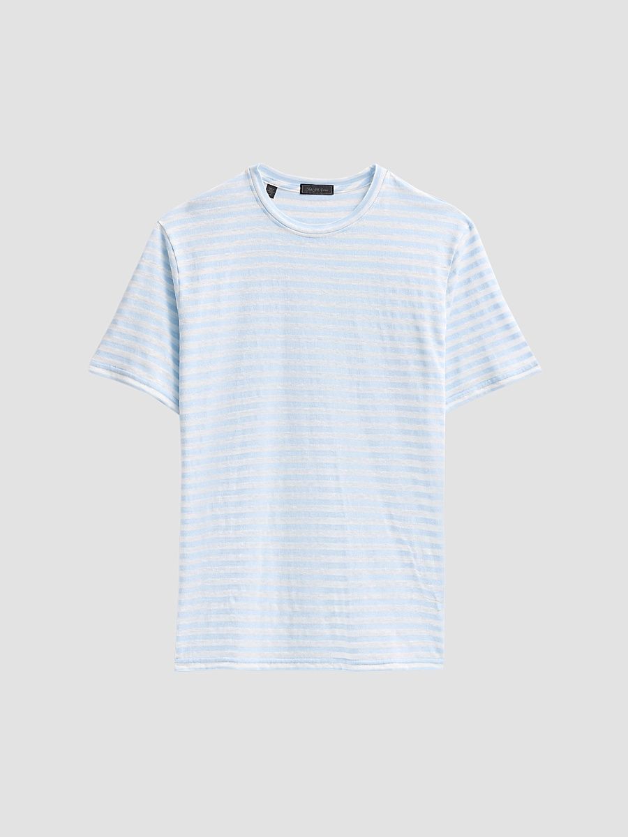 Men's Striped Linen-Blend Crewneck T-Shirt - Light Blue - Size Large