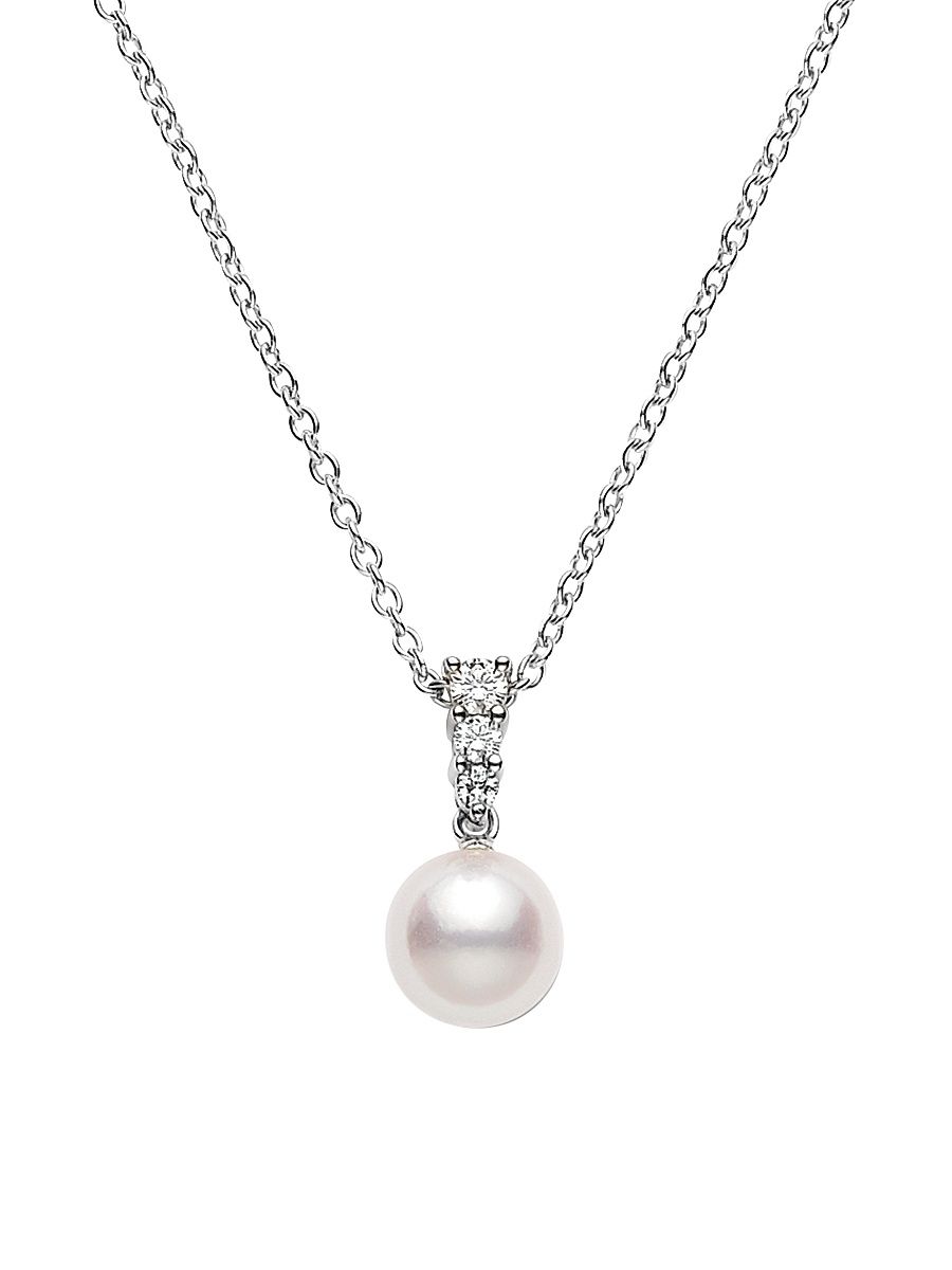 Women's Morning Dew 8MM Cultured Akoya Pearl & Diamond Pendant Necklace - Pearl